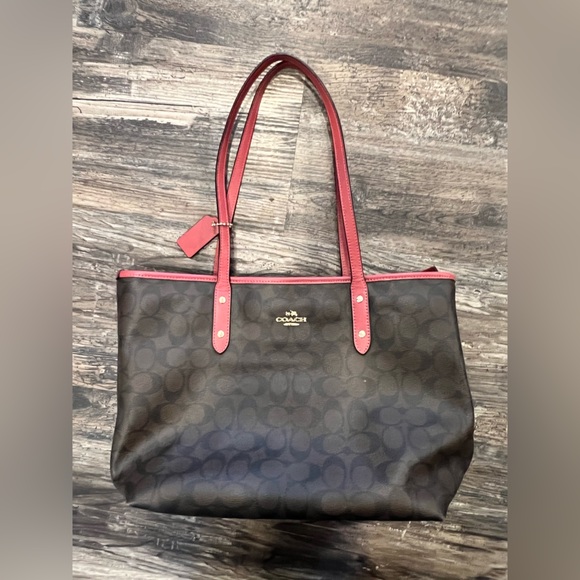 Coach Signature Brown and Red Tote Bag - Picture 1 of 3